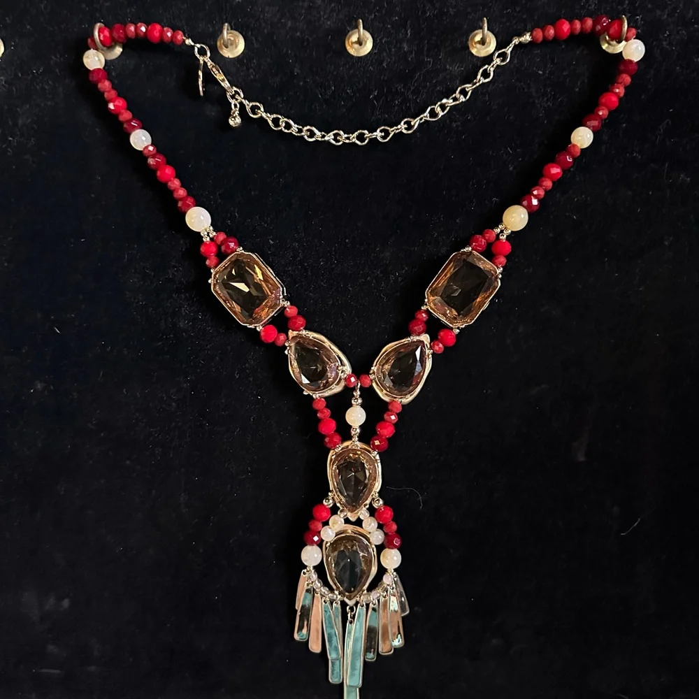 Women's Chico's Necklace Red and Gold - Picture 5 of 10